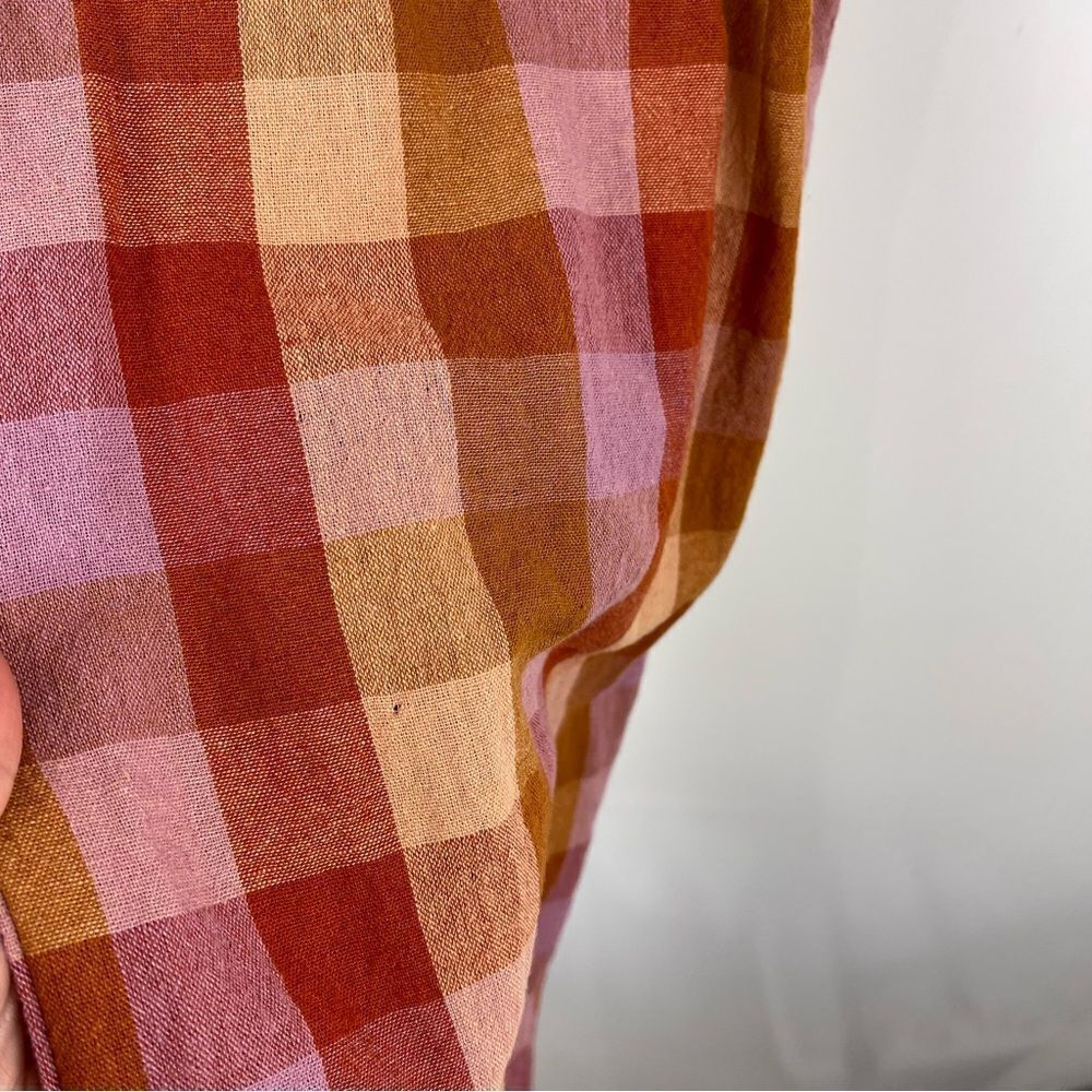 ModCloth Princess Highway Linen Prairie Jumpsuit S Orange Check Boho Ruffle - Picture 12 of 15